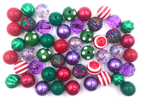 Purple, Red & Green Bulk Chunky Bead Mix