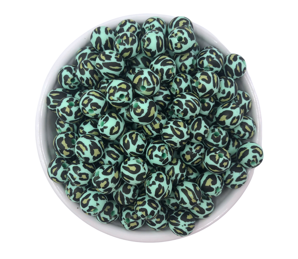 Limited Edition!   Mint Leopard Silicone Beads--12mm