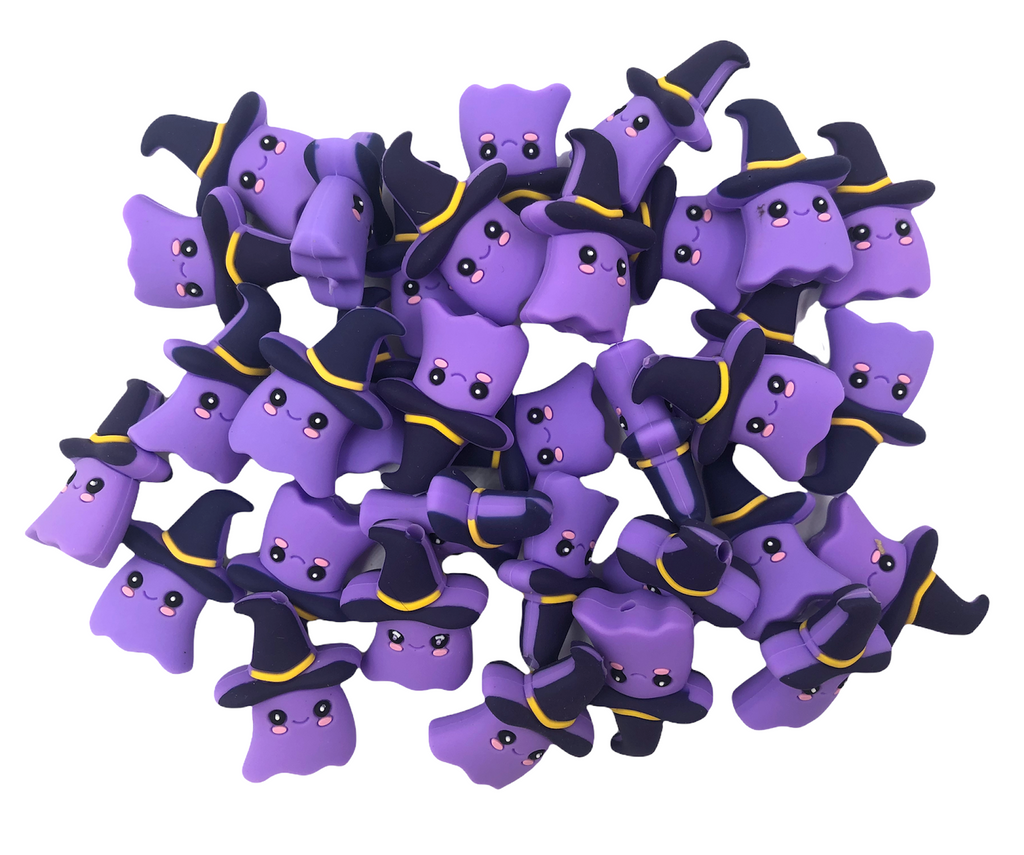 NEW!  Purple Ghost with Witches Hat Beads
