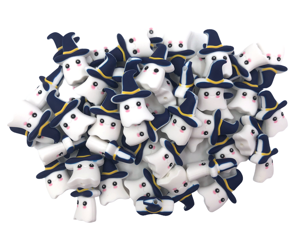 NEW!  White Ghost with Witches Hat Beads