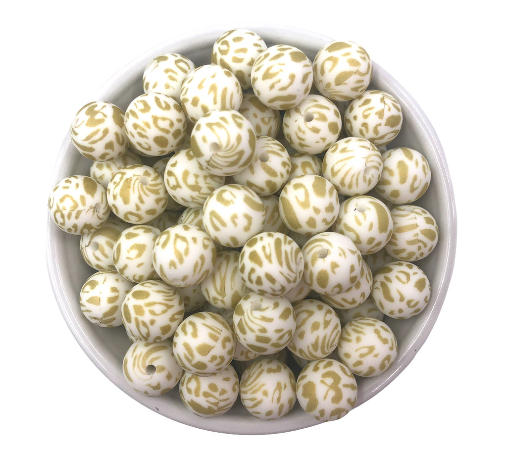 Gold Leopard Silicone Beads-15mm