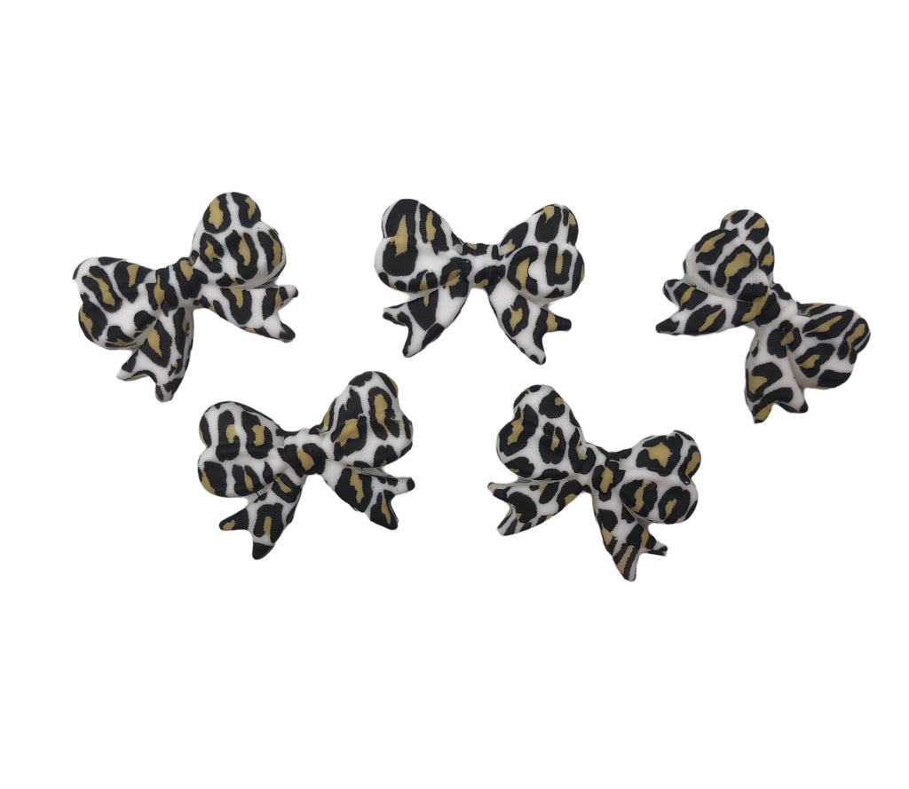 White Leopard Bow Silicone Beads