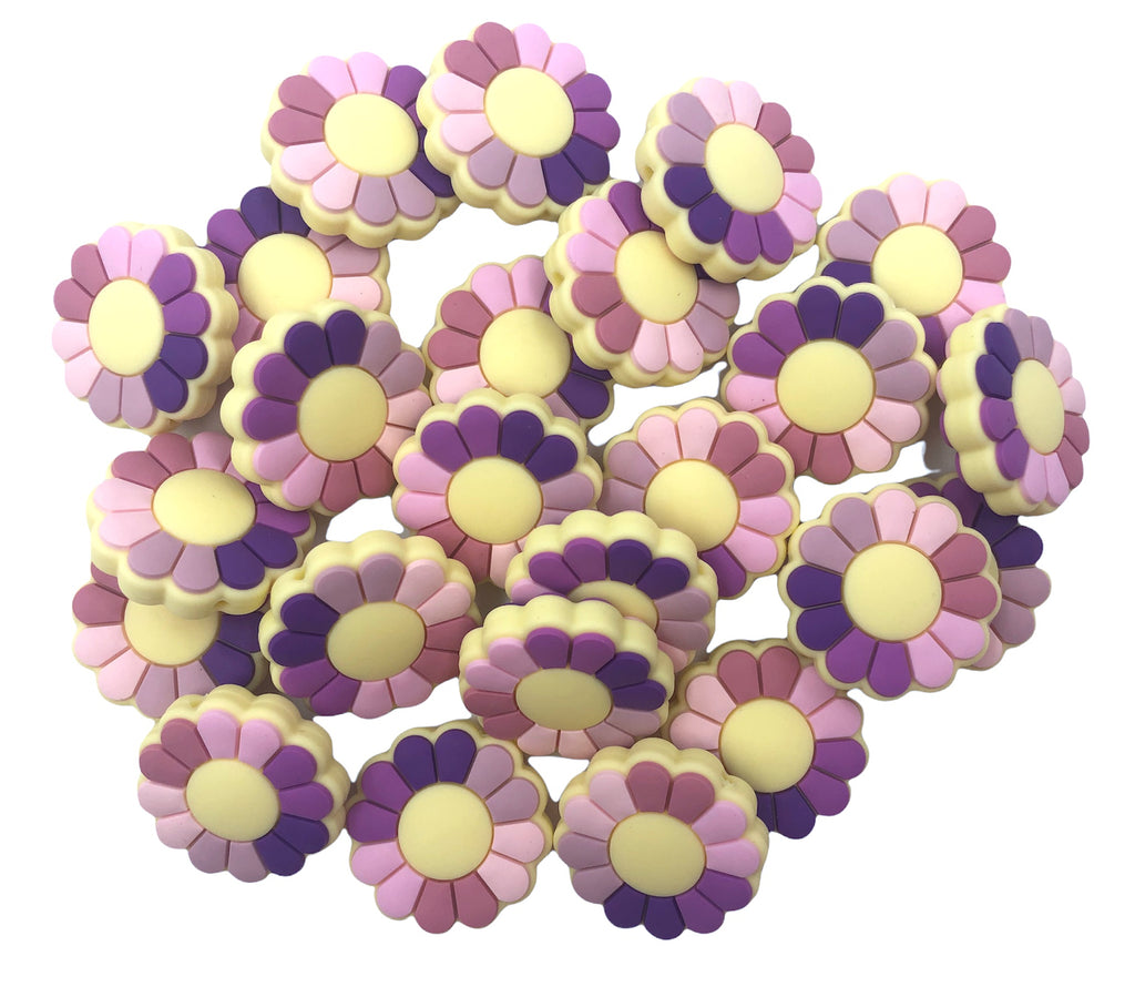 Pink and Purple Flower Silicone Beads