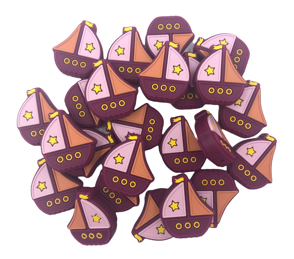 Wine & Pink Sailboat Silicone Beads