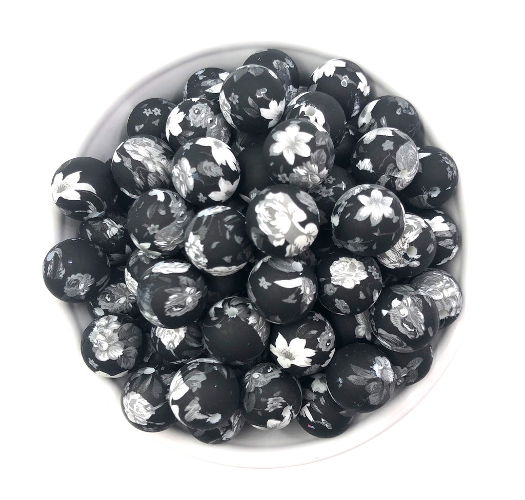 15mm Black Floral Silicone Beads