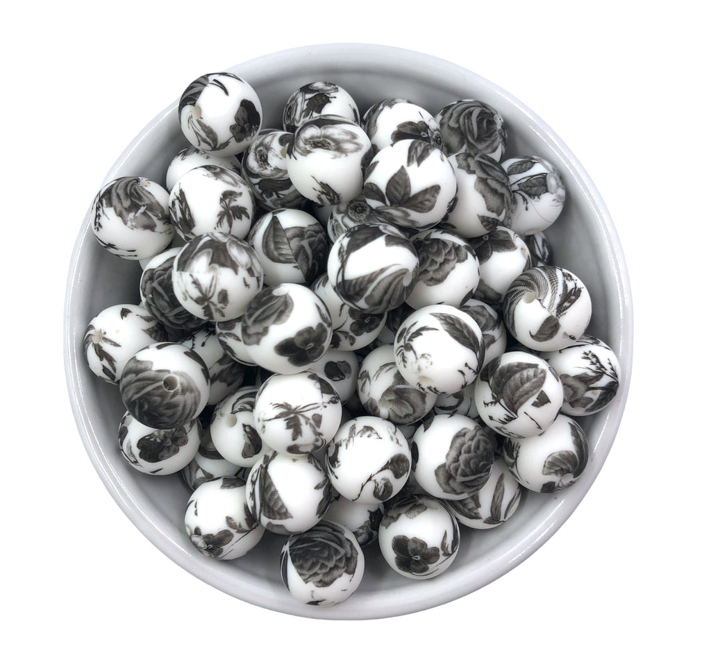 15mm White Floral Silicone Beads