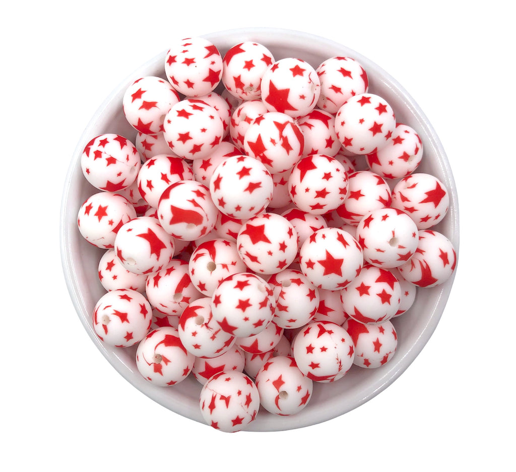 15mm Red Star Silicone Beads
