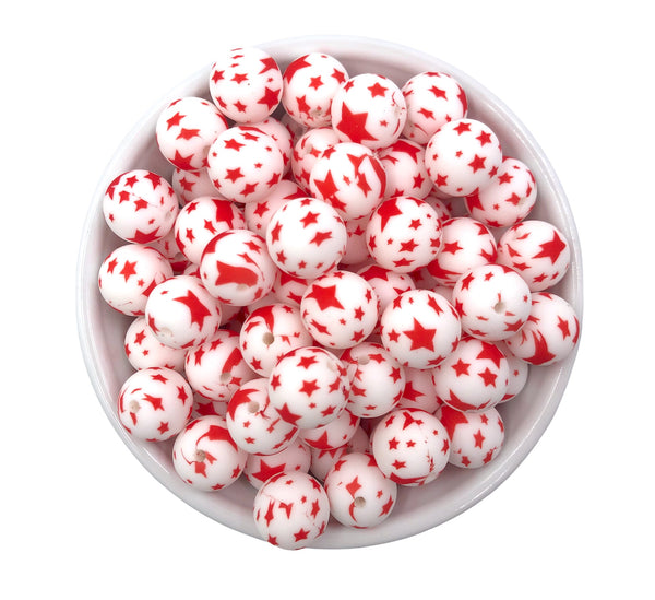 15mm Red Star Silicone Beads USA Silicone Bead Supply Princess Bead