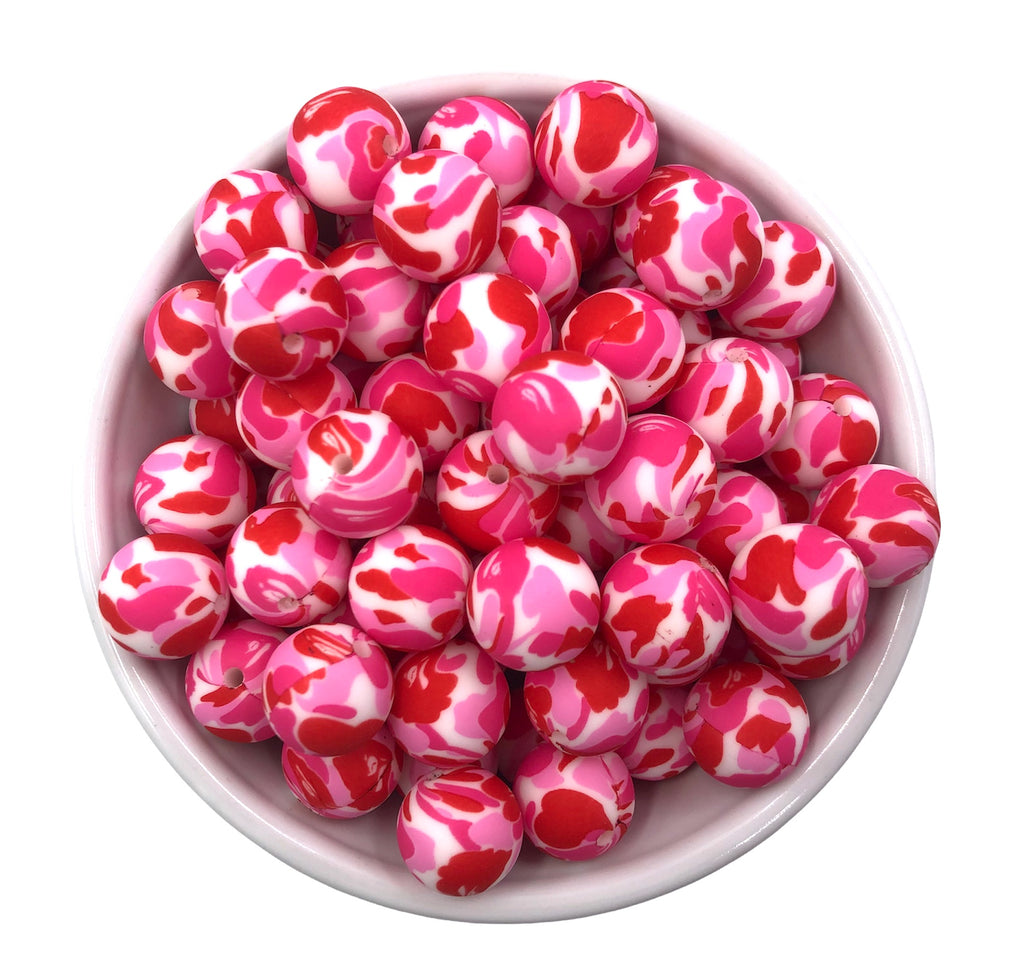 15mm Pink Camo Silicone Beads