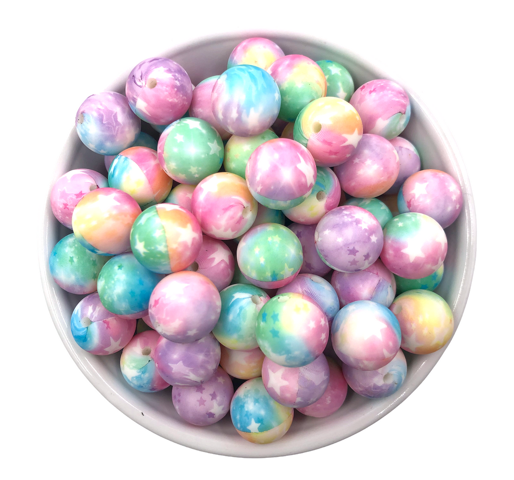 15mm Rainbow Star Galaxy Silicone Beads