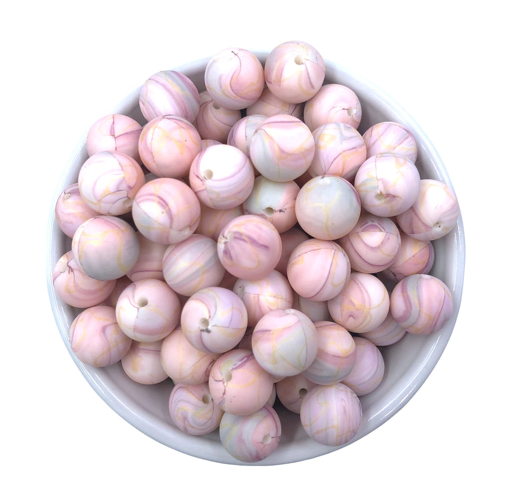15mm Pink Granite Silicone Beads