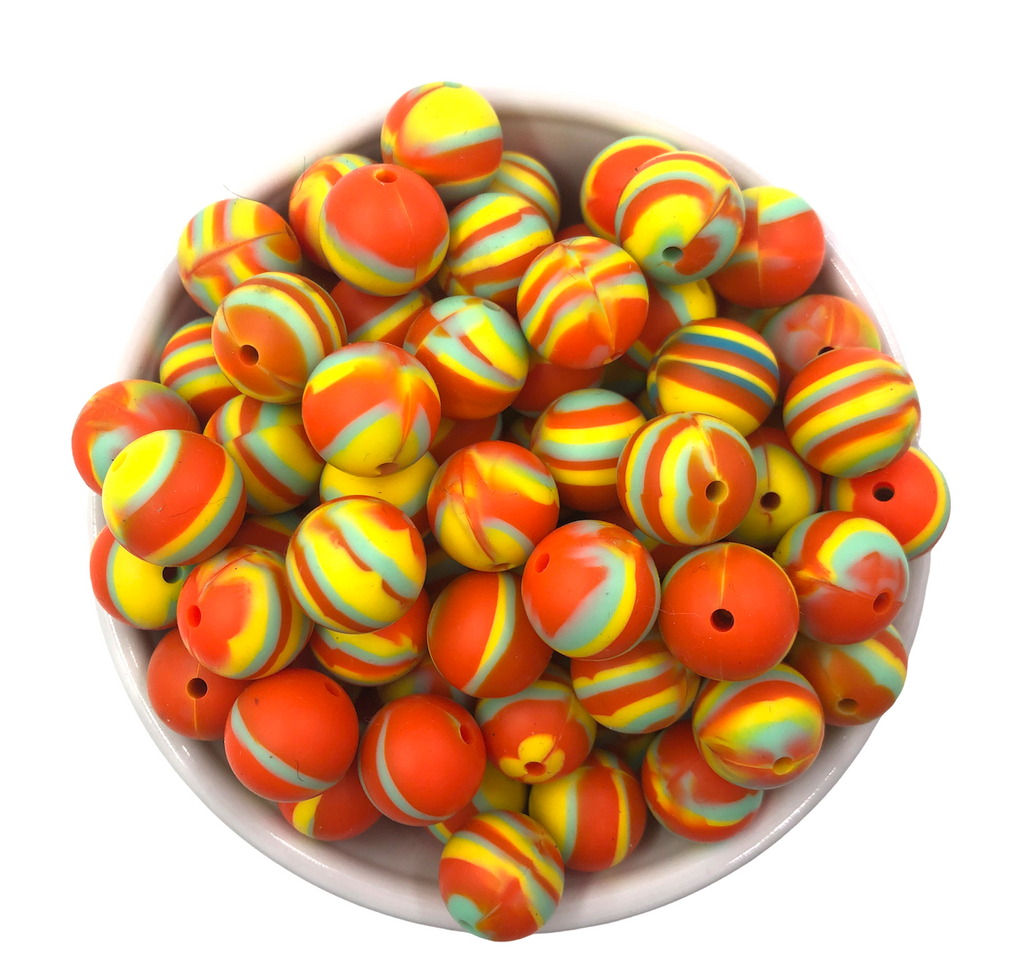 15mm Orange Swirl Silicone Beads