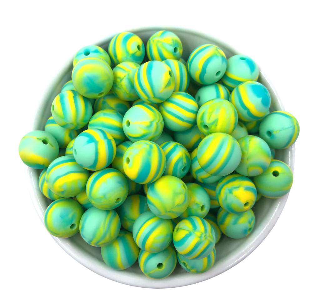 15mm Green Swirl Silicone Beads
