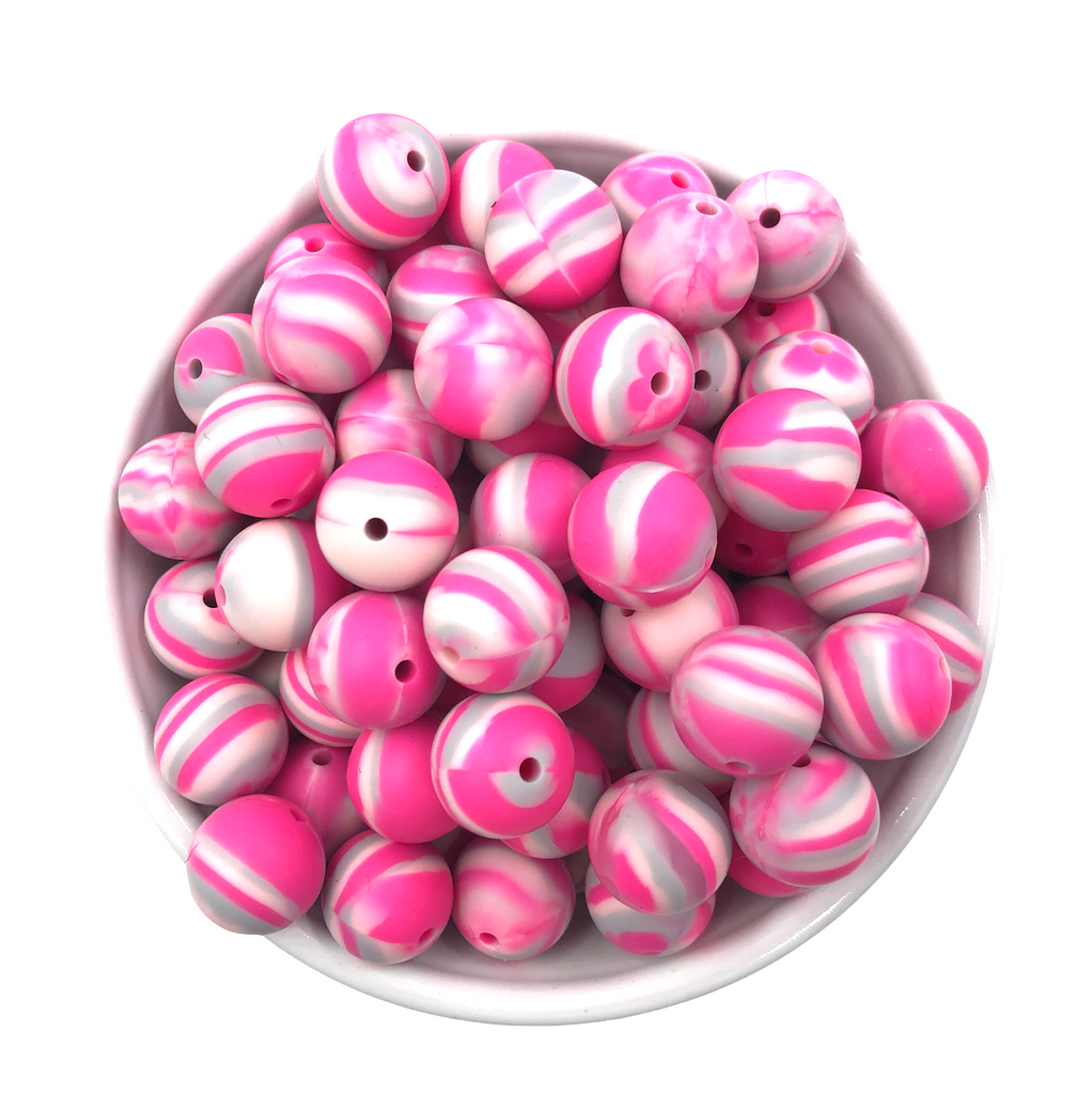 15mm Pink Swirl Silicone Beads