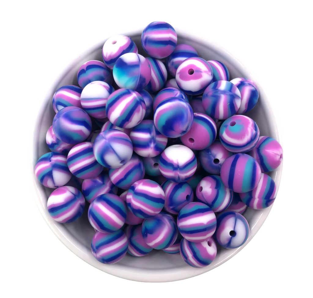 15mm Purple Swirl Silicone Beads