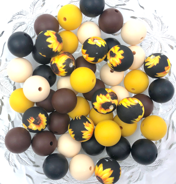 Sunflower Silicone Bead Mix, 50 or 100 BULK Round Silicone Beads USA