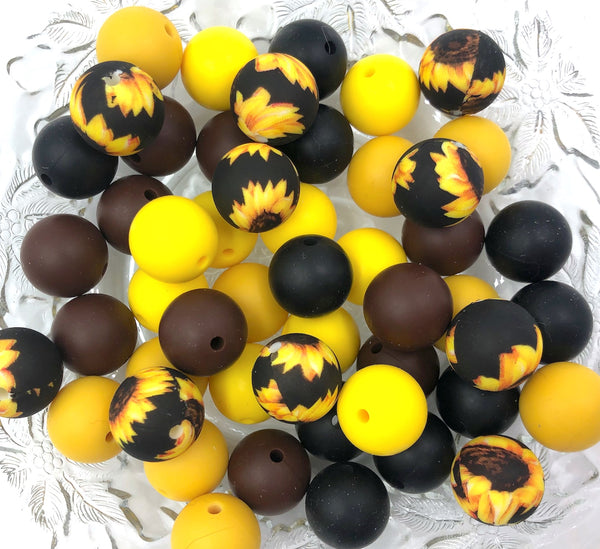 Sunflower Silicone Bead Mix, 50 or 100 BULK Round Silicone Beads USA
