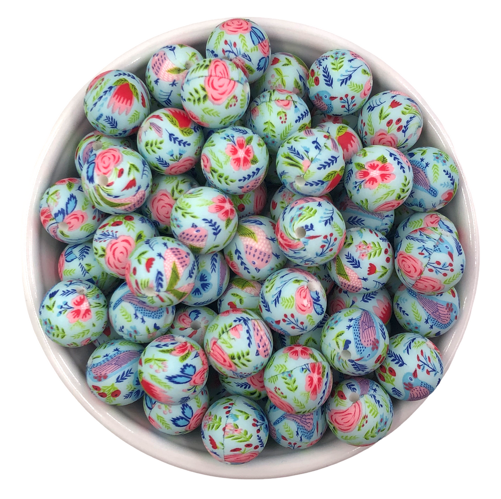 15mm Blue & Pink Flower Silicone Beads