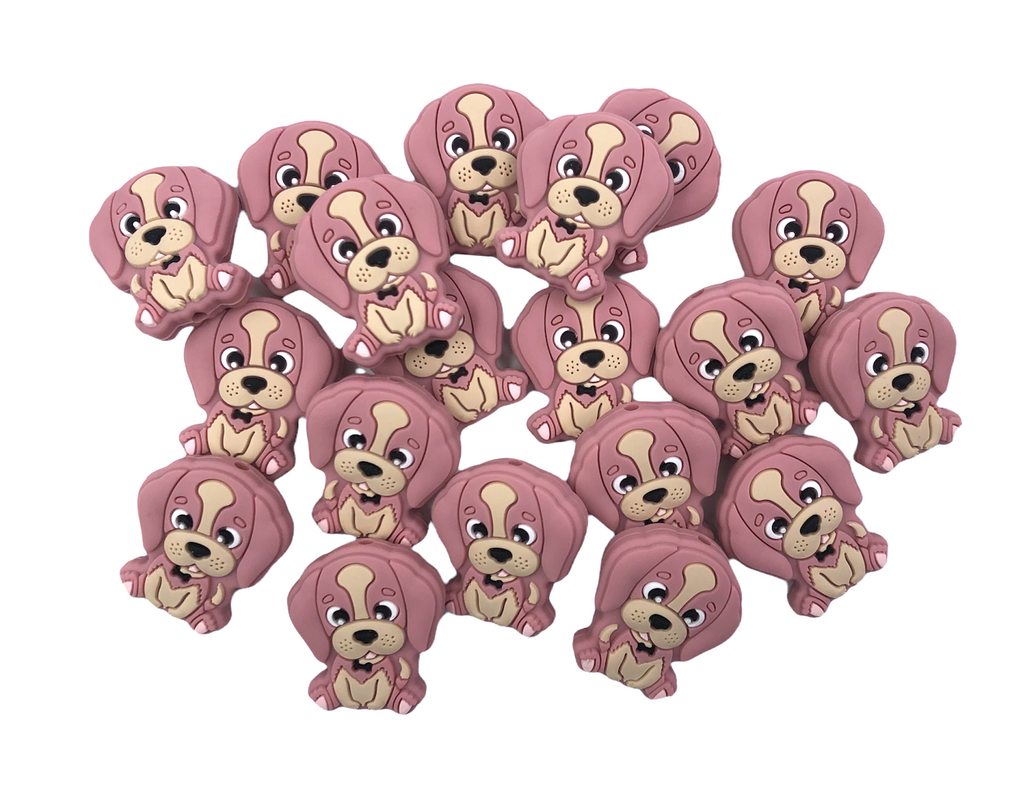 Dusty Rose Puppy Dog Beads