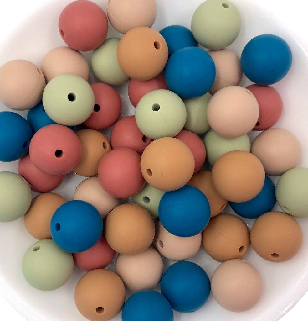 Boho Silicone Bead Mix-- Sage, Oatmeal, Toasted Coconut, Maroon, Teal Blue