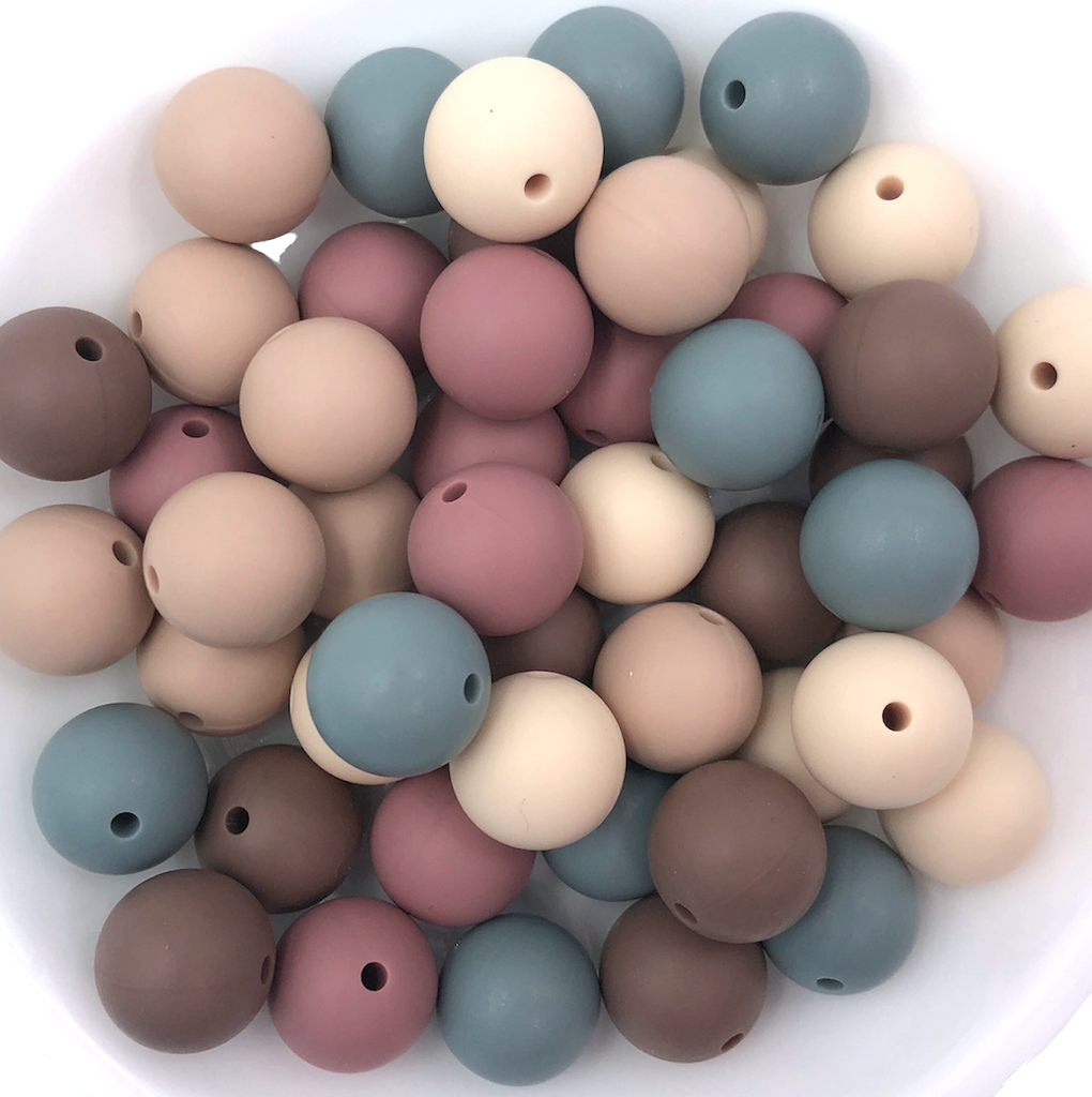 Boho Silicone Bead Mix-- Oatmeal, Beige, Antique Rose, Coffee, Beach Blue