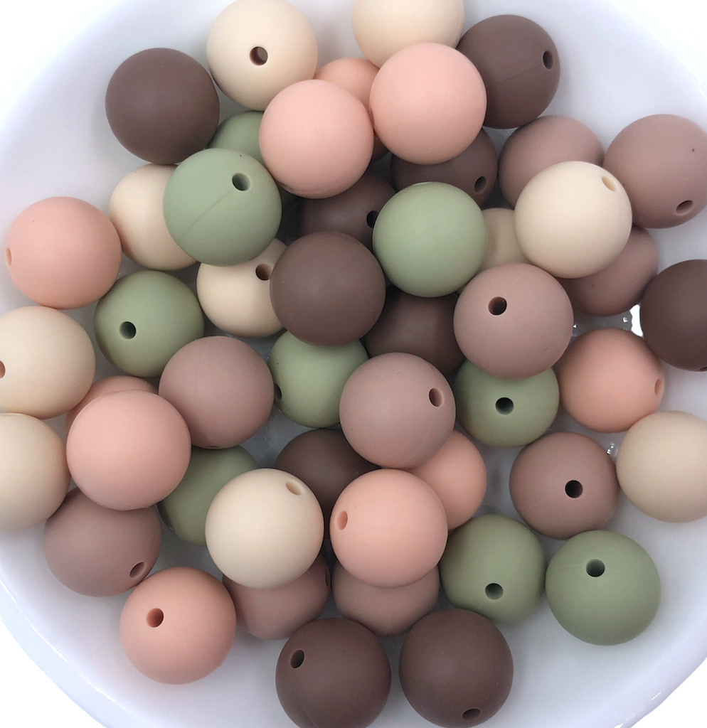 Boho Silicone Bead Mix-- Coffee, Victorian Rose, Peach, Sage, Beige