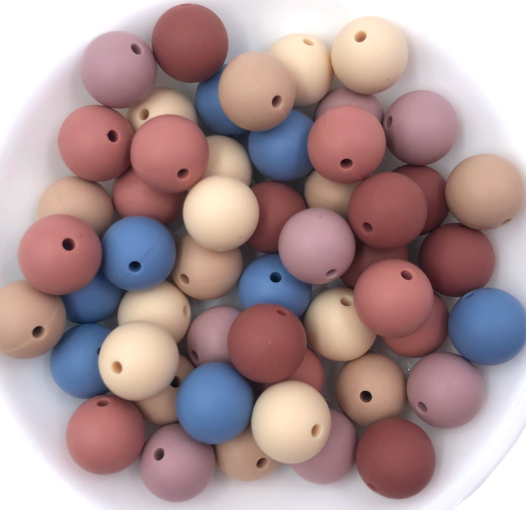 Boho Silicone Bead Mix--Beige, Oatmeal, Rose, Powder Blue, Mahogany, Vintage Mauve