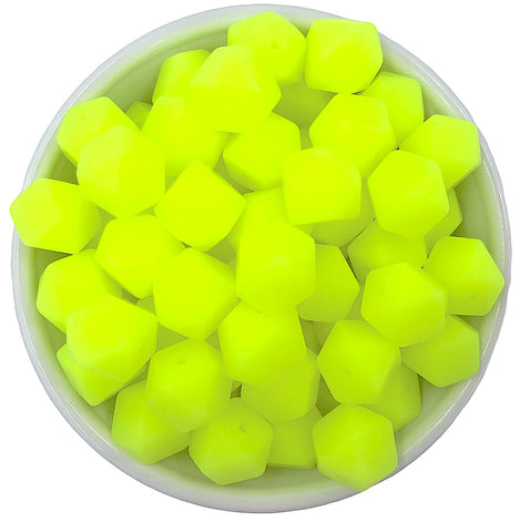 14mm Neon Yellow Glow in the Dark Mini Hexagon Silicone Beads