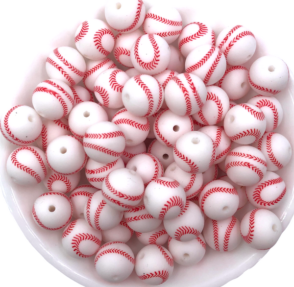 15mm Baseball Printed Silicone Beads – USA Silicone Bead Supply Princess  Bead Supply