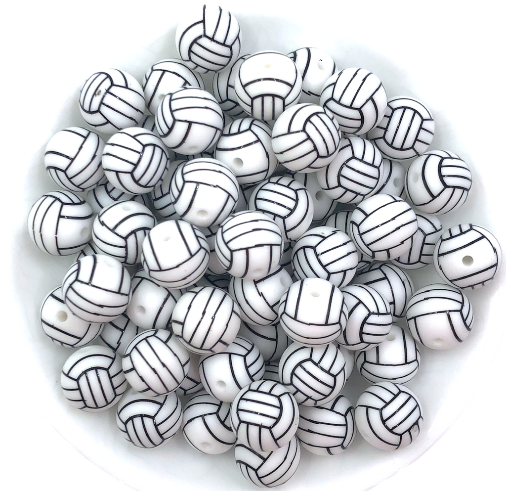 15mm Volleyball Printed Silicone Beads