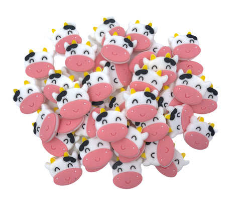 Pink Cow Shaped Silicone Beads