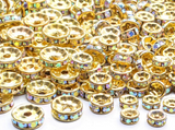 Crystal Rhinestone Rondelle Spacer Beads--12mm Gold