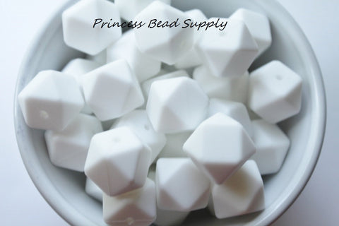 White Hexagon Silicone Beads