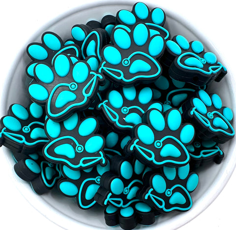 Paw Print Stethoscope Silicone Focal Beads--Turquoise