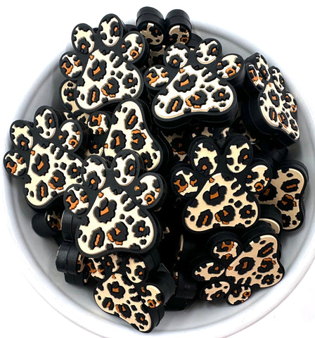 Paw Print Silicone Focal Beads--Leopard