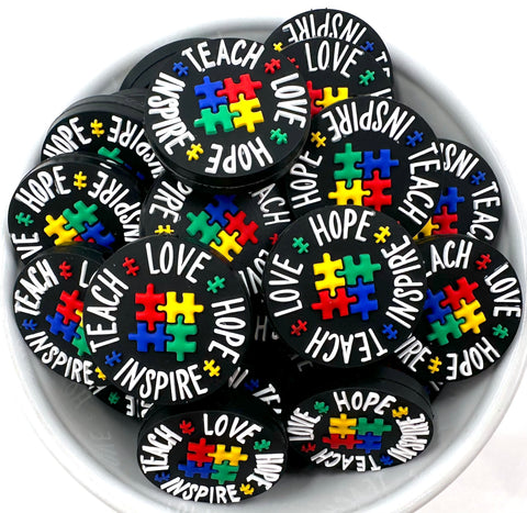 Teach Love Hope Inspire Autism Silicone Focal Beads