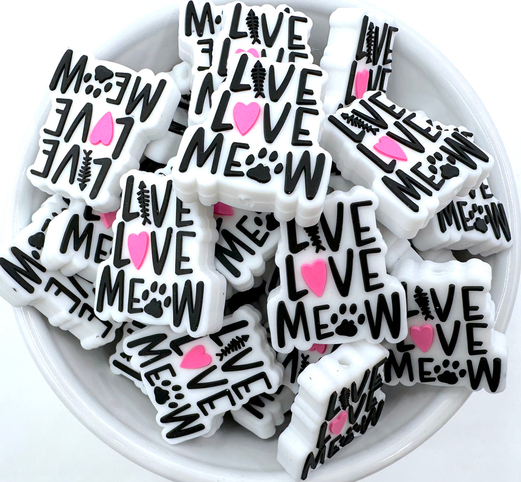 Live Love Meow Cat Silicone Focal Beads