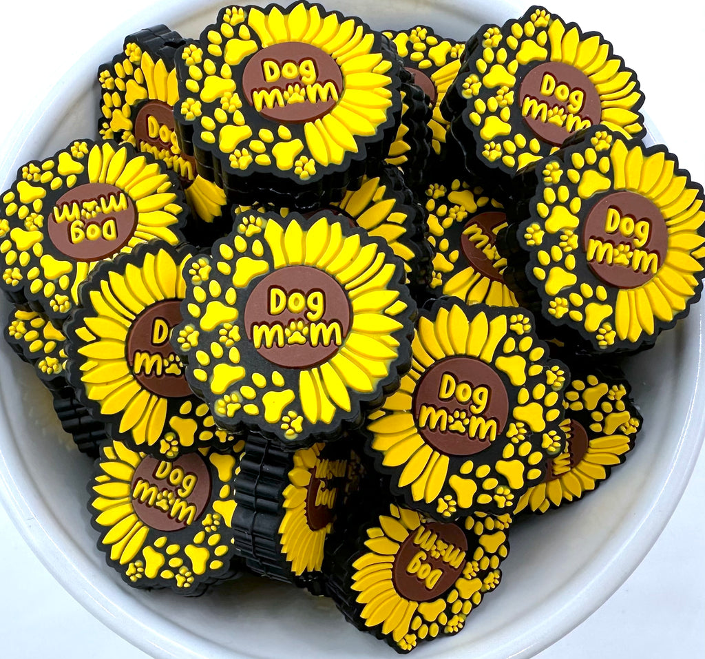 Dog Mom Sunflower Silicone Focal Beads