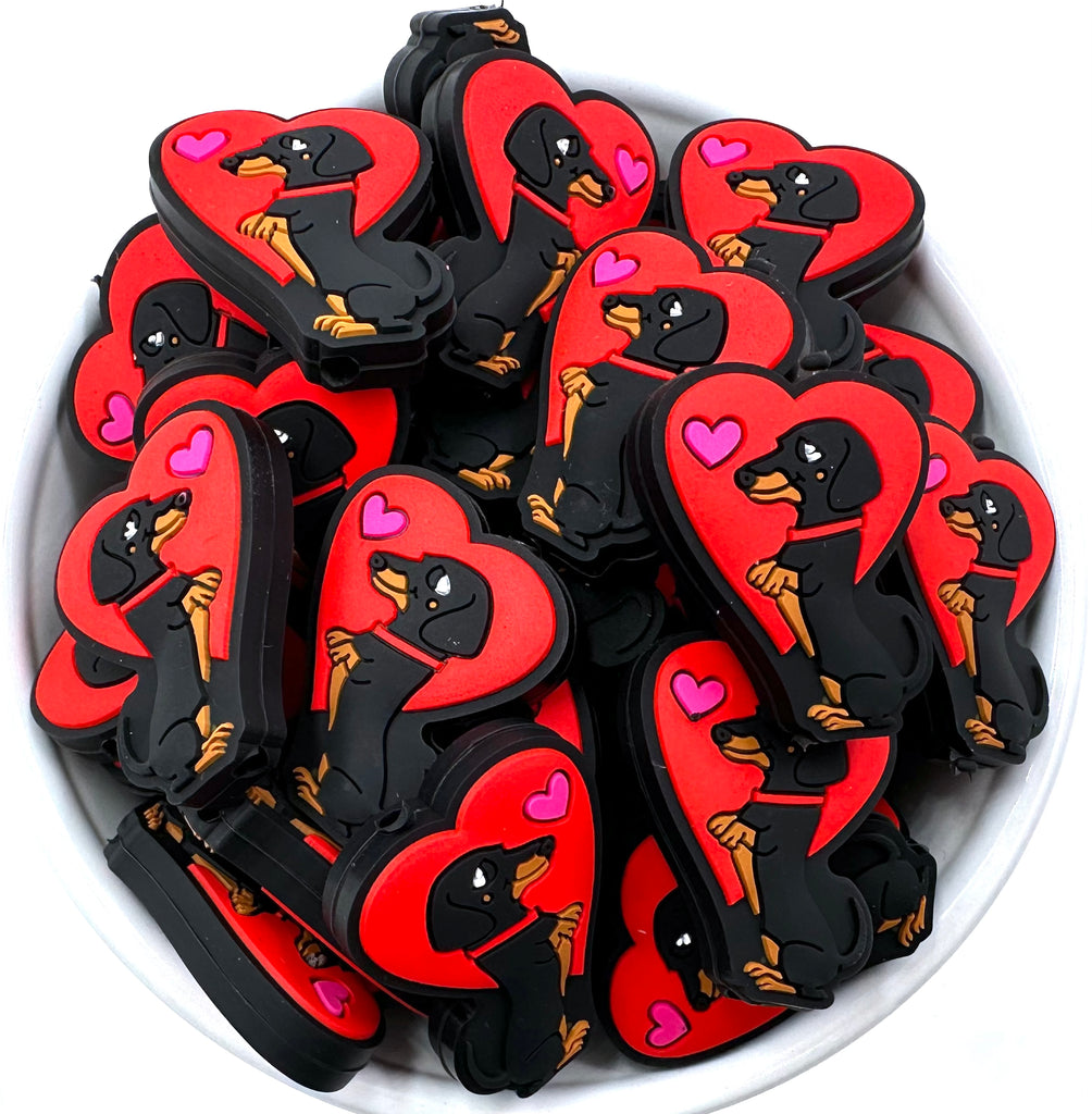 Dachshund Dog with Heart Silicone Focal Beads