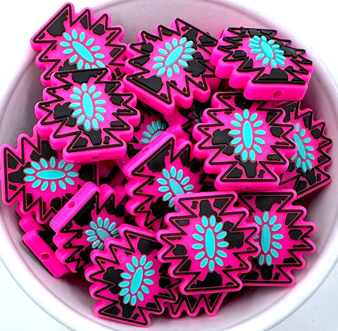 Western Aztec Silicone Focal Beads--Hot Pink
