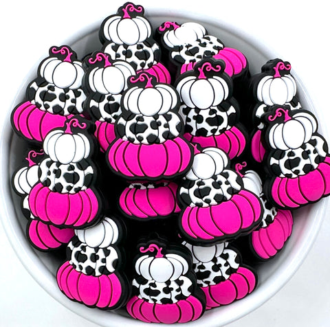 Stack of Pumpkins Silicone Focal Beads--Pink