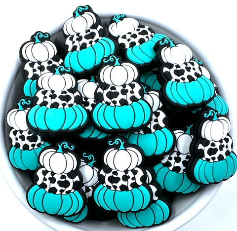 Stack of Pumpkins Silicone Focal Beads--Turquoise