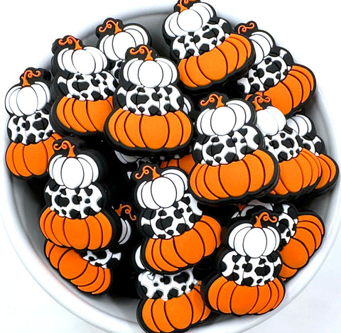 Stack of Pumpkins Silicone Focal Beads--Orange
