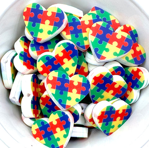 Autism Heart Silicone Focal Beads