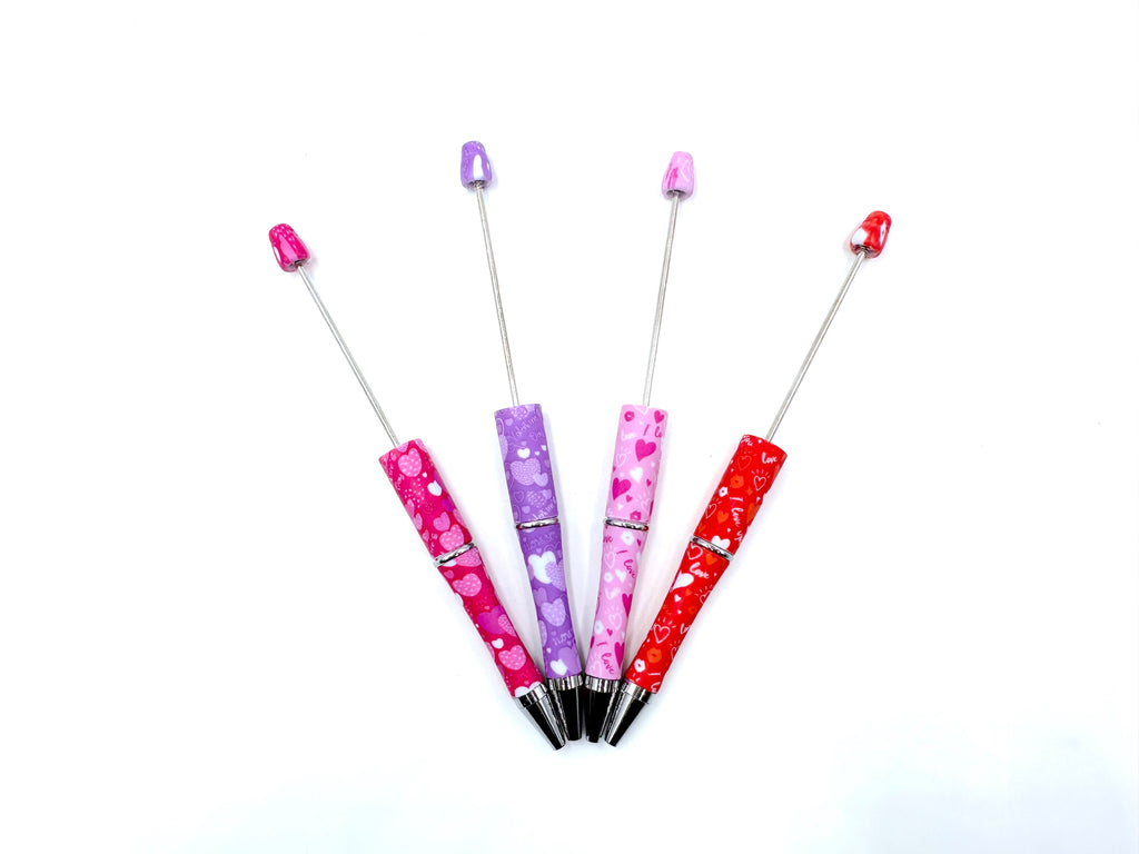 4 Pack Valentine's Day Printed Beadable Pens Bundle