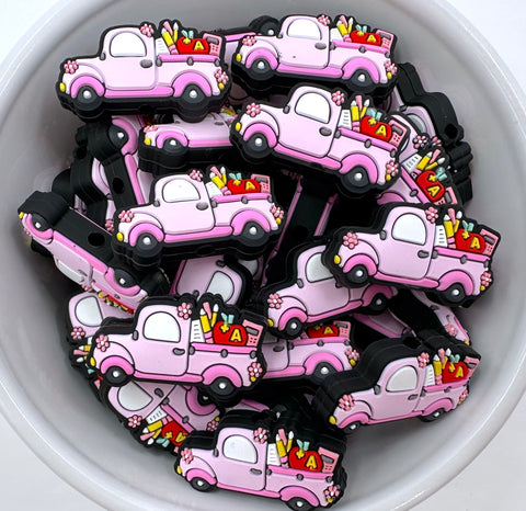 School Truck Silicone Focal Beads--Pink
