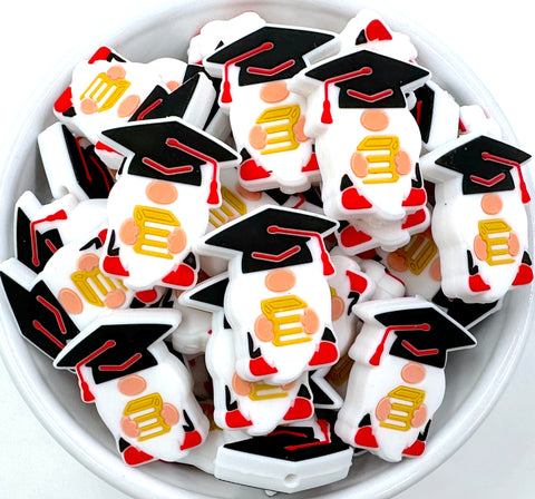 Graduation Gnome Focal Silicone Beads--Red