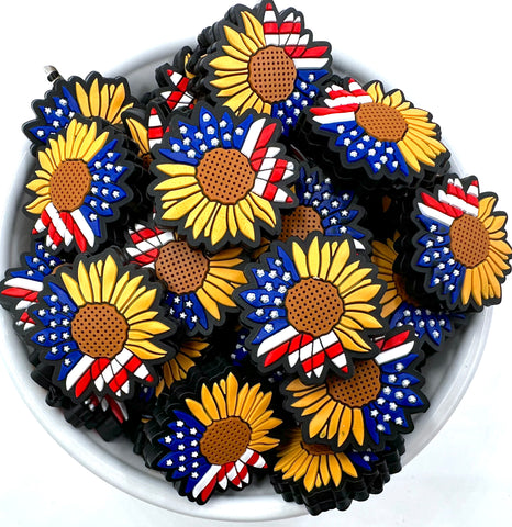 Red, White and Blue SUNFLOWER Silicone Focal Beads