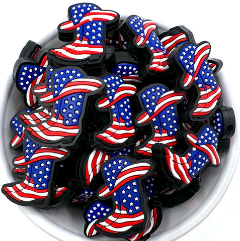 Red, White & Blue American Flag  Boot Silicone Focal Beads
