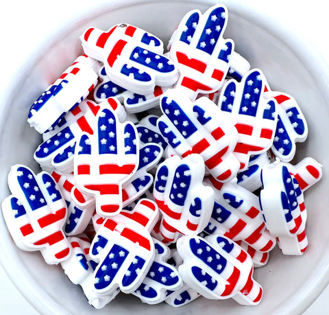 Red, White & Blue Cactus Silicone Focal Beads